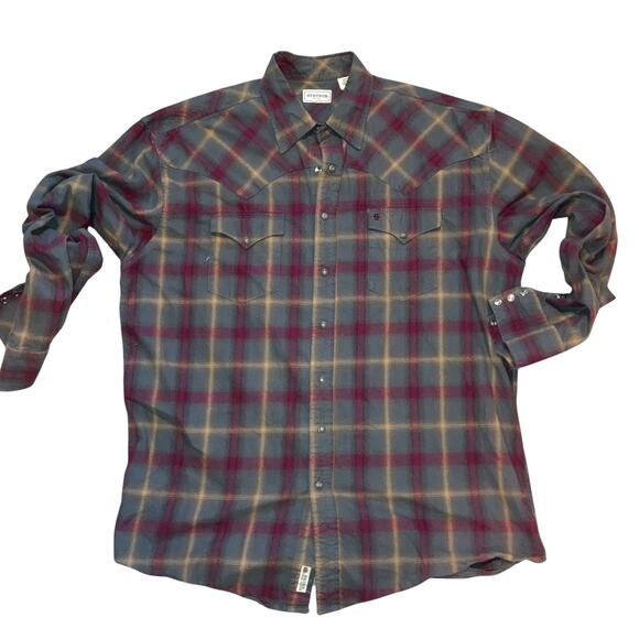 Stetson Men’s Dobby Plaid Long Sleeve Snap Front Flannel Shirt -XL - Picture 5 of 14